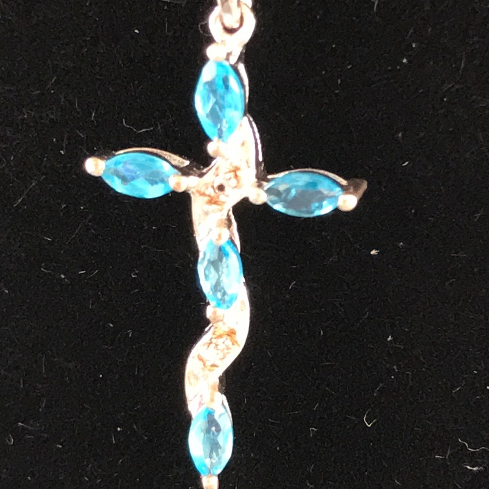 Necklace - Sterling Silver - Neon Apatite - Cross
